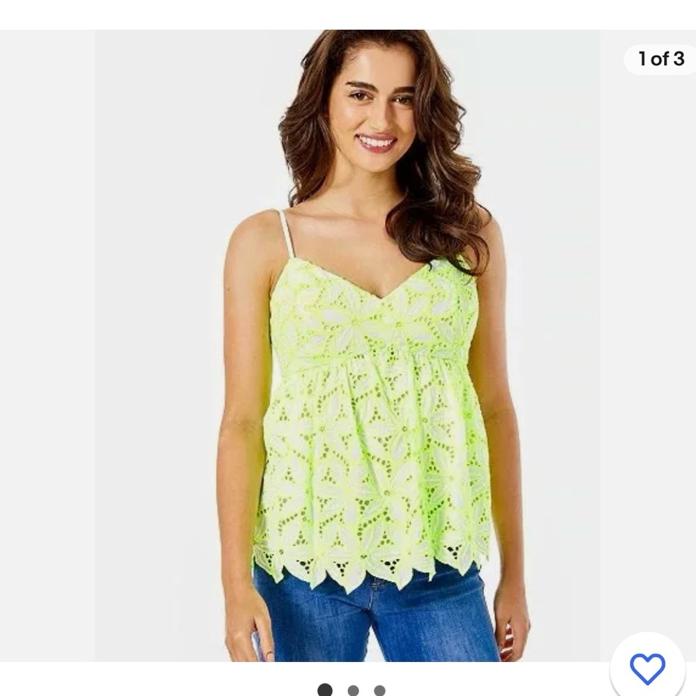 Lilly Pulitzer mellie eyelet top pepino green mambo neon size small.  Lined top
